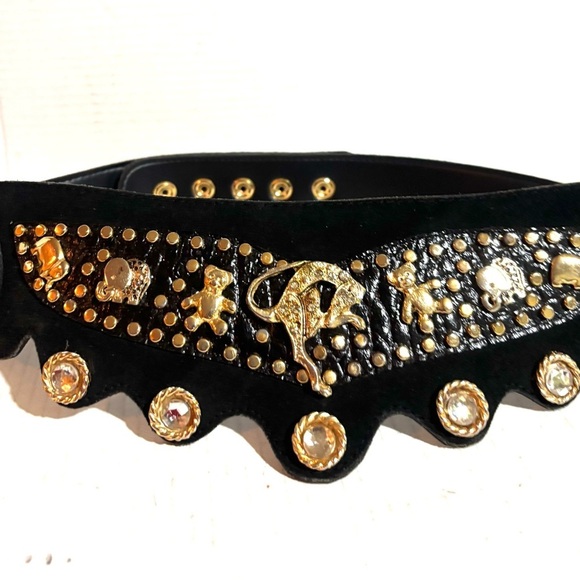 Vintage Accessories - Handmade vintage suede Stylish Black and Gold Women's Belt SM